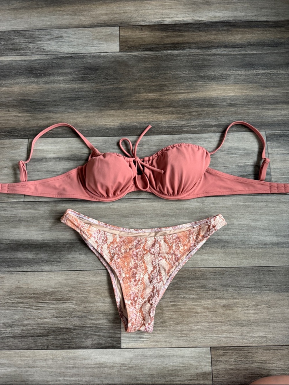 Shade & Shore Pink Molded Underwire Bikini Top with Pink Snake-Print Bottom